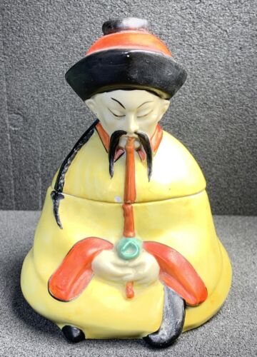 Ancien support de plume figuratif en porcelaine allemande, pipe à fumer homme asiatique