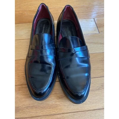 Zara women’s black pleather studded slip on low block heel loafers size 37 - Image 1 of 4