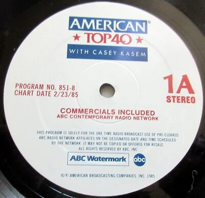 Casey Kasem American Top 40 February 23, 1985 2/23/85 LP John Parr Journey Wham! - Image 1 of 4