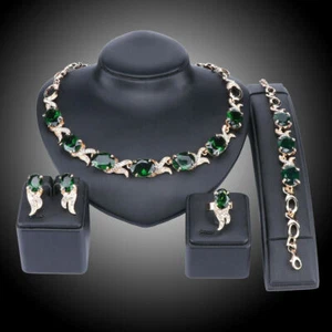 New Women Gold Plated Crystal Zircon Pendant Wedding Party Necklace Jewelry Sets - Picture 1 of 119