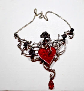 Alchemy Gothic Halskette Blutbett Rosen rot Emaille Herz österreichischer Kristall - Bild 1 von 6