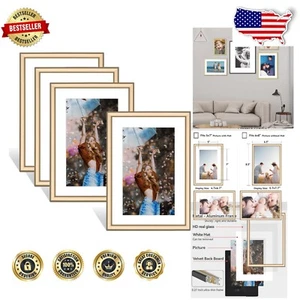 Sleek Set of 4 Metal Floating Picture Frames - 6x8/Horizontally & Vertically - Picture 1 of 8