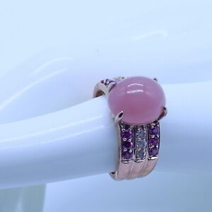 Silver Rings for Women RG Plated Pink Quartz Stone Pink Tourmaline White Topaz