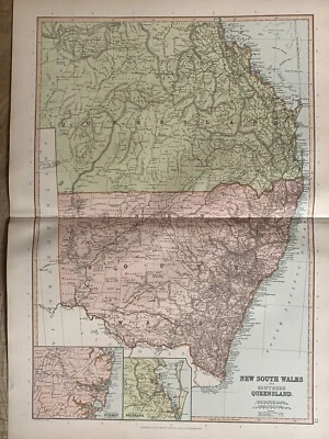 1891 NEW SOUTH WALES & SOUTH QUEENSLAND ANTIQUE COLOUR MAP BY W.G. BLACKIE - Image 1 of 4