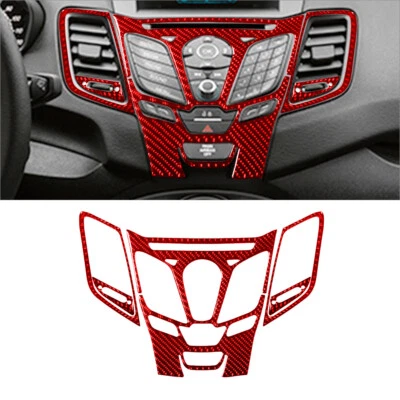 Cubierta de consola central interior de fibra de carbono roja para Ford Fiesta 5 piezas Foto 1 de 4