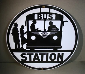 Letrero de estación de autobuses Ande Rooney 1987 redondo esmaltado - Imagen 1 de 5