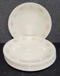 Lot of (9) Corelle Forever Yours BREAD PLATES Sandstone Pink Hearts - Picture 1 of 1