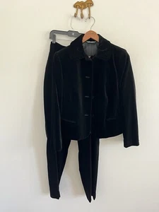 Vintage Laura Ashley Black Velvet Jacket & Pant Suit Set Size US 10 UK 14 - Picture 1 of 21