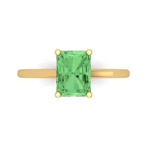 14K Yellow Gold Solitaire Vintage Engagement Ring, 2 ctw Simulated Green Diamond - Picture 1 of 11
