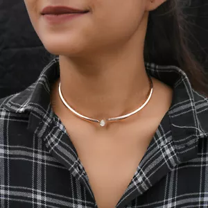1.02 Ct SI/H Pear Diamond Solitaire Choker Necklace 18k Rose Solid Gold Jewelry - Picture 1 of 8