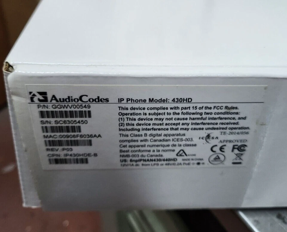 AUDIOCODES 430HD GGWV00549 IP Phone w/Headset, EU Power Adapter & Base Stand NEW - Image 1 of 4