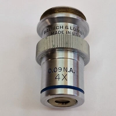 Bausch & Lomb 4x Flat Field 0.09na/0.18 Cover Glass Microscope Objective VGC - Image 1 of 4