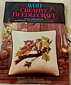 Vtg Avon Creative Needlecraft Owl Mates Pillow Kit 16x32" Crewel Embroidery 1973 - Picture 1 of 10