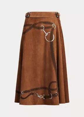 $3,790 Ralph Lauren Colección Púrpura Etiqueta Donnelly Ecuestre Cuero Falda 6 Foto 1 de 4
