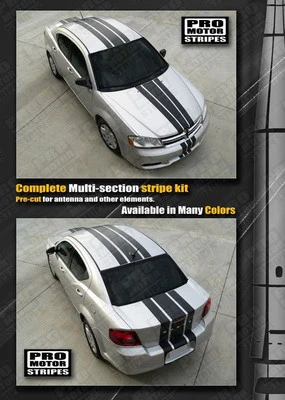 Calcomanías cónicas Dodge Avenger Triple Rally Stripes 2008 2009 2010 Pro Motor Foto 1 de 2