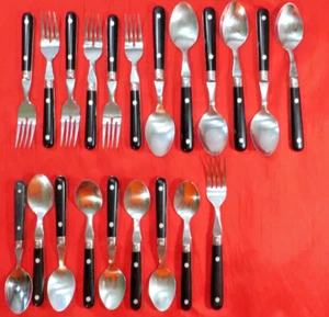 20 Spoons &Forks Lifetime Paris Splendor Stainless Flatware Black Handle - Picture 1 of 11