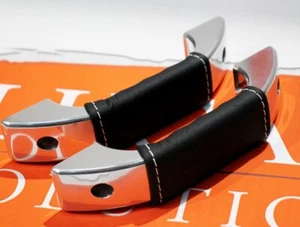 Paar Türgriffe Aluminium & Leder weiße Nähte passend für Land Rover Defender - Bild 1 von 6