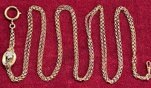 Victorian Gold Plated Very Long Pocket Watch Chain Slider Enamel Pearl Leaf - Picture 1 of 12