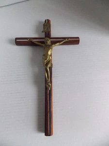 Antique INRI Cross Crucifix Wood and Bronze 11 5/8" - Picture 1 of 5
