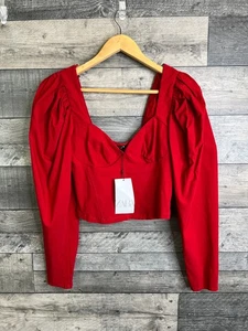 Zara Womens Blouse Top Size Large Red Sweetheart Neck Long Sleeves  Festive Xmas - Picture 1 of 11