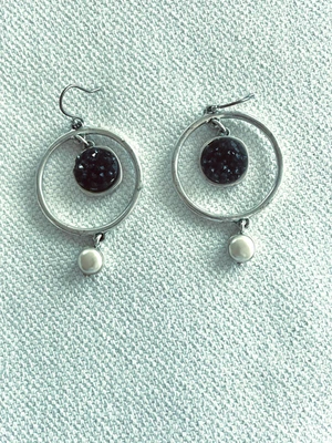 Жемчужная петля серьги с черный Drusy кварц новый на карте новый без ярлыков - Изображение 1 из 4