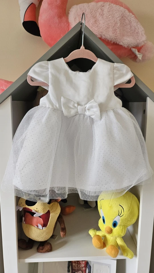 Vestito Abito Battesimo Con Maglioncino, Ghettine E Fascetta - Immagine 1 di 4