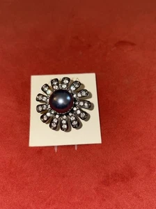NWT RARE AMRITA SINGH GUNMETAL PAVE/PEARL Rhinestone STATEMENT RING RC414 SIZE 7 - Picture 1 of 10