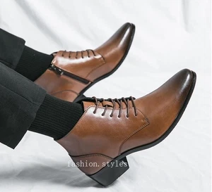 Men's British Pointed Toe Ankle Boots Dress Casual Fashion Lace Up Zip Shoes SZ - Picture 1 of 22