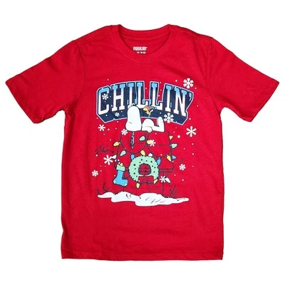 Peanuts Boys Red Short Sleeve Snoopy Chillin' Christmas T-Shirt Tee - Image 1 of 2