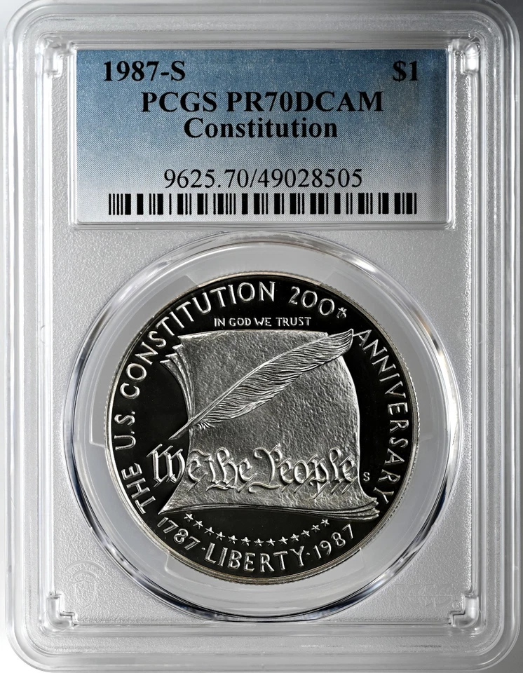 1987-S  $1 CONSTITUTION PROOF SILVER DOLLAR COMMEM PCGS PR70 DCAM #49028505 - Image 1 of 4