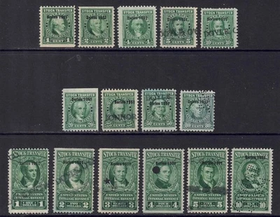 US Scott RD339/RD354, mix of 15, 1c/$10 “Series 1951” Stock Transfer Grns cj107 - Image 1 of 2