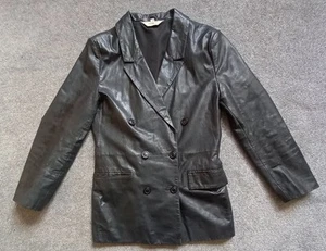 Skin Tones Women's Real Leather Black Double Brasted Button Jacket [UK 12] - Picture 1 of 5