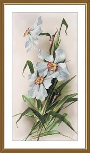 Hágalo usted mismo Kit de punto de cruz de lona tintada "Narcisos" Diseño Floral Artesanía Arte Regalo - Imagen 1 de 1