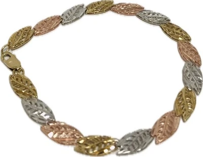 Pulseira de filigrana tricolor ouro 10k 4g peso total 7,25’ de comprimento. - Imagem 1 de 4