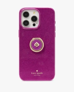 NUEVO CON ETIQUETAS Funda Kate Spade iPhone 15 Pro Max Brillo Rosa Frambuesa y Oro Anillo/Soporte - Imagen 1 de 2