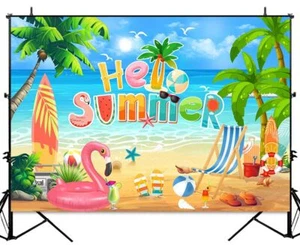 7x5Ft Tropical Summer Backdrop Hawaiian Beach Luau Birthday Party Photo Decor - Picture 1 of 7