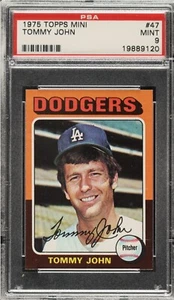 1975 TOPPS MINI #47 TOMMY JOHN PSA 9 MINT DODGERS LOW POP - Picture 1 of 2