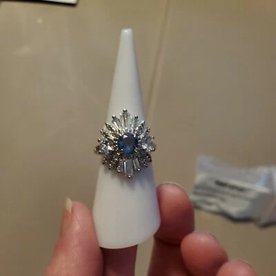Ring Bomb Party RBP3012  lab created lt Blue quartz rhodium plated  sz 6 NWT - Image 1 of 4