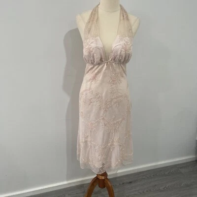 Cranfield Women’s  Size 12 Baby Pink  Halter Backless Zip Sequins Dress Vintage - image 1 of 4
