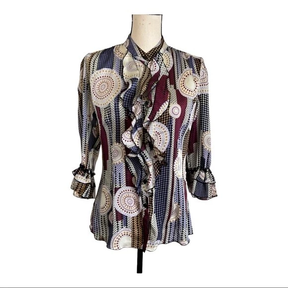 Piano Vintage 80s Ruffle Blouse Top Size M Foto 1 de 4