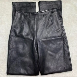 KOMITOR 18511T Women's Black Genuine Leather Straight Leg Pants Size 10T - Picture 1 of 14