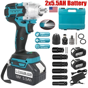 Avvitatore a percussione senza fili 1/2" pistola alta potenza + 2x batteria 5,5Ah per Makita 18V - Foto 1 di 11