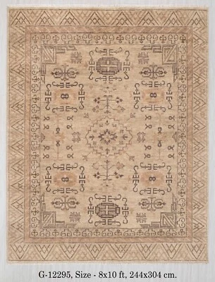 8x10 Beige Gray Vintage Khotan Style Hand Knotted Soft Wool Oriental Rug - Image 1 of 4
