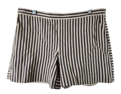 Pantalones Cortos Tory Burch Mujer Talla 10 Rayas Algodón Bolsillos Cremallera Lateral Beige Gris Foto 1 de 4