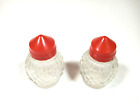 Vintage Pretty Glass Salt and Pepper Shakers w Red Bakelite Lids Small 2" Tall