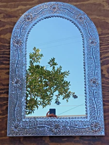 33" PUNCHED TIN MIRROR arched mexican, handmade - Picture 1 of 5