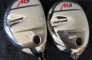 SET 2 ASPIRE M5 HYPER STEEL HYBRIDS 18 & 21 DEG W NEW GRIPS NEAR PERFECT 1124 - Picture 1 of 5
