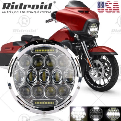7inch Round LED Headlight High-Low Beam Chrome For Harley-Davidson Electra Glide - Image 1 of 4