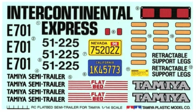 Semirremolque de plataforma plana Tamiya 56306, solo hoja de calcomanías Foto 1 de 4