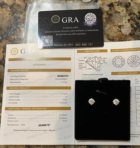 Kolmnurk 2ct Total Moissanite Stud Earrings In .925 1 Ct Each W GRA Report - Picture 1 of 13